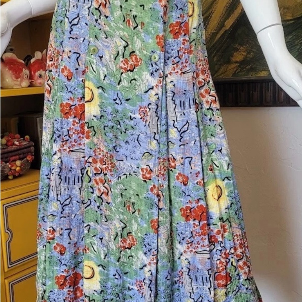 Vintage 80’s Silk Malcolm Starr novelty print midi skirt